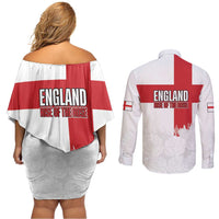 Women Rugby England Couples Matching Off Shoulder Short Dress and Long Sleeve Button Shirt Rise of the Rose World Champions - Wonder Print Shop