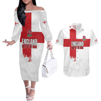 Women Rugby England Couples Matching Off The Shoulder Long Sleeve Dress and Hawaiian Shirt Rise of the Rose World Champions - Wonder Print Shop