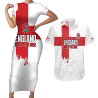 Women Rugby England Couples Matching Short Sleeve Bodycon Dress and Hawaiian Shirt Rise of the Rose World Champions - Wonder Print Shop