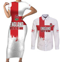 Women Rugby England Couples Matching Short Sleeve Bodycon Dress and Long Sleeve Button Shirt Rise of the Rose World Champions - Wonder Print Shop