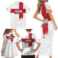 Women Rugby England Family Matching Short Sleeve Bodycon Dress and Hawaiian Shirt Rise of the Rose World Champions - Wonder Print Shop