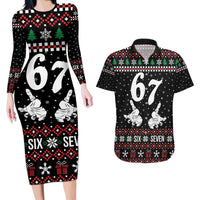 Six Seven Skeleton Hand Christmas Couples Matching Long Sleeve Bodycon Dress and Hawaiian Shirt Meme Gen Alpha Slang - Wonder Print Shop