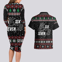 Six Seven Skeleton Hand Christmas Couples Matching Long Sleeve Bodycon Dress and Hawaiian Shirt Meme Gen Alpha Slang - Wonder Print Shop