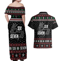 Six Seven Skeleton Hand Christmas Couples Matching Off Shoulder Maxi Dress and Hawaiian Shirt Meme Gen Alpha Slang - Wonder Print Shop