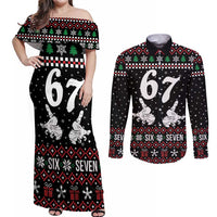 Six Seven Skeleton Hand Christmas Couples Matching Off Shoulder Maxi Dress and Long Sleeve Button Shirt Meme Gen Alpha Slang - Wonder Print Shop