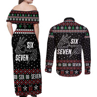 Six Seven Skeleton Hand Christmas Couples Matching Off Shoulder Maxi Dress and Long Sleeve Button Shirt Meme Gen Alpha Slang - Wonder Print Shop