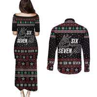 Six Seven Skeleton Hand Christmas Couples Matching Puletasi and Long Sleeve Button Shirt Meme Gen Alpha Slang - Wonder Print Shop
