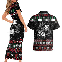 Six Seven Skeleton Hand Christmas Couples Matching Short Sleeve Bodycon Dress and Hawaiian Shirt Meme Gen Alpha Slang - Wonder Print Shop