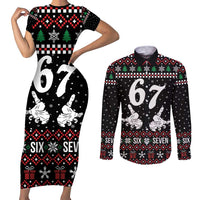 Six Seven Skeleton Hand Christmas Couples Matching Short Sleeve Bodycon Dress and Long Sleeve Button Shirt Meme Gen Alpha Slang - Wonder Print Shop