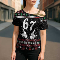 Six Seven Skeleton Hand Christmas Cross Shoulder Shirt Meme Gen Alpha Slang - Wonder Print Shop