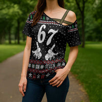 Six Seven Skeleton Hand Christmas Cross Shoulder Shirt Meme Gen Alpha Slang - Wonder Print Shop