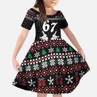 Six Seven Skeleton Hand Christmas Family Matching Short Sleeve Bodycon Dress and Hawaiian Shirt Meme Gen Alpha Slang - Wonder Print Shop