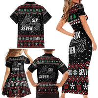 Six Seven Skeleton Hand Christmas Family Matching Short Sleeve Bodycon Dress and Hawaiian Shirt Meme Gen Alpha Slang - Wonder Print Shop