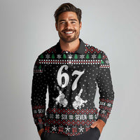 Six Seven Skeleton Hand Christmas Long Sleeve Polo Shirt Meme Gen Alpha Slang - Wonder Print Shop