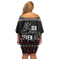 Six Seven Skeleton Hand Christmas Off Shoulder Short Dress Meme Gen Alpha Slang - Wonder Print Shop