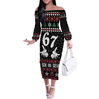 Six Seven Skeleton Hand Christmas Off The Shoulder Long Sleeve Dress Meme Gen Alpha Slang - Wonder Print Shop