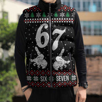 Six Seven Skeleton Hand Christmas Sleeveless Puffer Jacket Meme Gen Alpha Slang - Wonder Print Shop