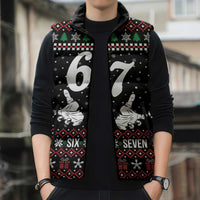 Six Seven Skeleton Hand Christmas Sleeveless Puffer Jacket Meme Gen Alpha Slang - Wonder Print Shop