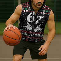 Six Seven Skeleton Hand Christmas Sleeveless Zip Hoodie Meme Gen Alpha Slang - Wonder Print Shop