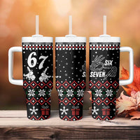 Six Seven Skeleton Hand Christmas Tumbler With Handle Meme Gen Alpha Slang - Wonder Print Shop