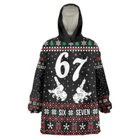 Six Seven Skeleton Hand Christmas Wearable Blanket Hoodie Meme Gen Alpha Slang - Wonder Print Shop