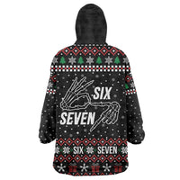 Six Seven Skeleton Hand Christmas Wearable Blanket Hoodie Meme Gen Alpha Slang - Wonder Print Shop