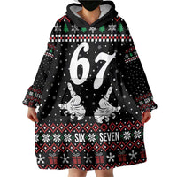 Six Seven Skeleton Hand Christmas Wearable Blanket Hoodie Meme Gen Alpha Slang - Wonder Print Shop