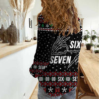 Six Seven Skeleton Hand Christmas Women Casual Shirt Meme Gen Alpha Slang - Wonder Print Shop