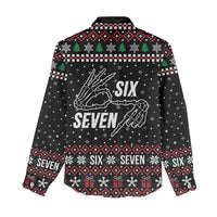 Six Seven Skeleton Hand Christmas Women Casual Shirt Meme Gen Alpha Slang - Wonder Print Shop