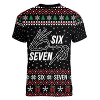 Six Seven Skeleton Hand Christmas Women V-Neck T-Shirt Meme Gen Alpha Slang - Wonder Print Shop
