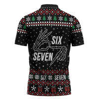 Six Seven Skeleton Hand Christmas Zipper Polo Shirt Meme Gen Alpha Slang - Wonder Print Shop