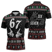 Six Seven Skeleton Hand Christmas Zipper Polo Shirt Meme Gen Alpha Slang - Wonder Print Shop
