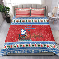 Greece Viking Santa Christmas Bedding Set Funny Reindeer Norse Xmas - Wonder Print Shop