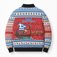 Greece Viking Santa Christmas Bomber Puffer Jacket Funny Reindeer Norse Xmas - Wonder Print Shop