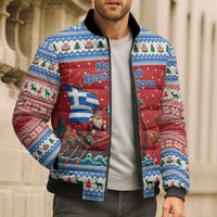 Greece Viking Santa Christmas Bomber Puffer Jacket Funny Reindeer Norse Xmas - Wonder Print Shop