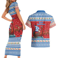 Greece Viking Santa Christmas Couples Matching Short Sleeve Bodycon Dress and Hawaiian Shirt Funny Reindeer Norse Xmas - Wonder Print Shop
