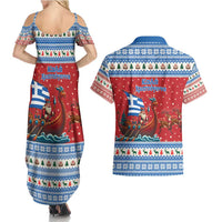 Greece Viking Santa Christmas Couples Matching Summer Maxi Dress and Hawaiian Shirt Funny Reindeer Norse Xmas - Wonder Print Shop