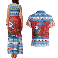 Greece Viking Santa Christmas Couples Matching Tank Maxi Dress and Hawaiian Shirt Funny Reindeer Norse Xmas - Wonder Print Shop