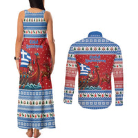 Greece Viking Santa Christmas Couples Matching Tank Maxi Dress and Long Sleeve Button Shirt Funny Reindeer Norse Xmas - Wonder Print Shop