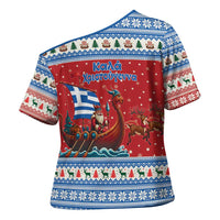 Greece Viking Santa Christmas Cross Shoulder Shirt Funny Reindeer Norse Xmas - Wonder Print Shop