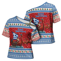 Greece Viking Santa Christmas Cross Shoulder Shirt Funny Reindeer Norse Xmas - Wonder Print Shop