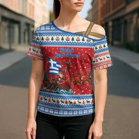 Greece Viking Santa Christmas Cross Shoulder Shirt Funny Reindeer Norse Xmas - Wonder Print Shop