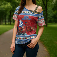 Greece Viking Santa Christmas Cross Shoulder Shirt Funny Reindeer Norse Xmas - Wonder Print Shop