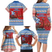Greece Viking Santa Christmas Family Matching Long Sleeve Bodycon Dress and Hawaiian Shirt Funny Reindeer Norse Xmas - Wonder Print Shop