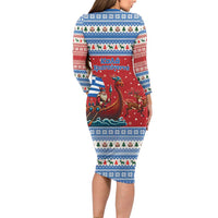 Greece Viking Santa Christmas Family Matching Long Sleeve Bodycon Dress and Hawaiian Shirt Funny Reindeer Norse Xmas - Wonder Print Shop