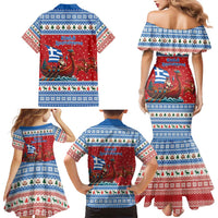 Greece Viking Santa Christmas Family Matching Mermaid Dress and Hawaiian Shirt Funny Reindeer Norse Xmas - Wonder Print Shop