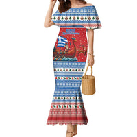 Greece Viking Santa Christmas Family Matching Mermaid Dress and Hawaiian Shirt Funny Reindeer Norse Xmas - Wonder Print Shop
