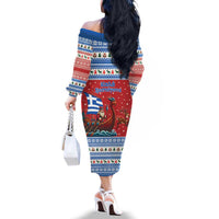 Greece Viking Santa Christmas Family Matching Off The Shoulder Long Sleeve Dress and Hawaiian Shirt Funny Reindeer Norse Xmas - Wonder Print Shop