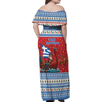 Greece Viking Santa Christmas Family Matching Off Shoulder Maxi Dress and Hawaiian Shirt Funny Reindeer Norse Xmas - Wonder Print Shop