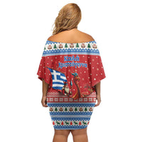 Greece Viking Santa Christmas Family Matching Off Shoulder Short Dress and Hawaiian Shirt Funny Reindeer Norse Xmas - Wonder Print Shop